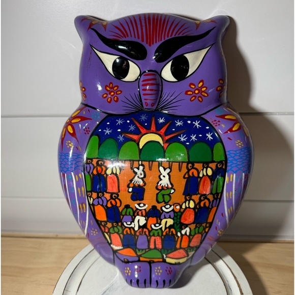 Talavera Folk Art Redware Pottery Owl Mexico - Picture 1 of 5